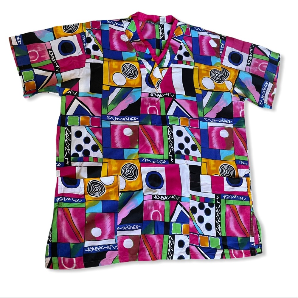Abstract colorful scrub top